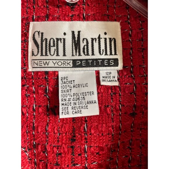 Sheri Martin Womens Size 12P Red Textured Blazer Black Collar & Button Front - Picture 7 of 8
